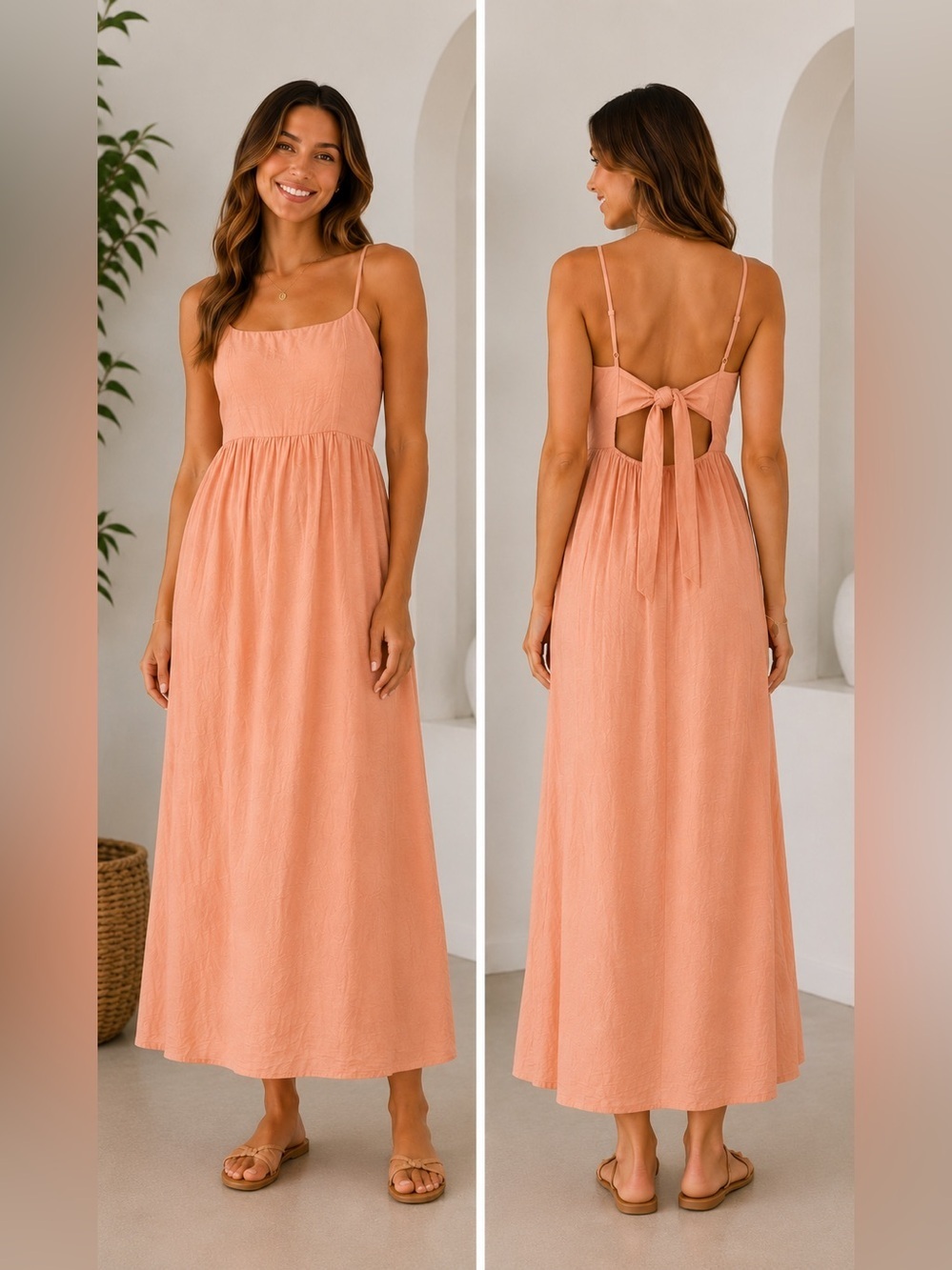 Romantic Balletcore Maxi Dress Summer Blush Pink Peach Spaghetti Straps Flowy XS